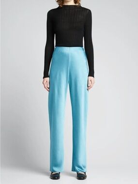 Vince Satin High-Rise Wide-Leg Pants in Light Blue
